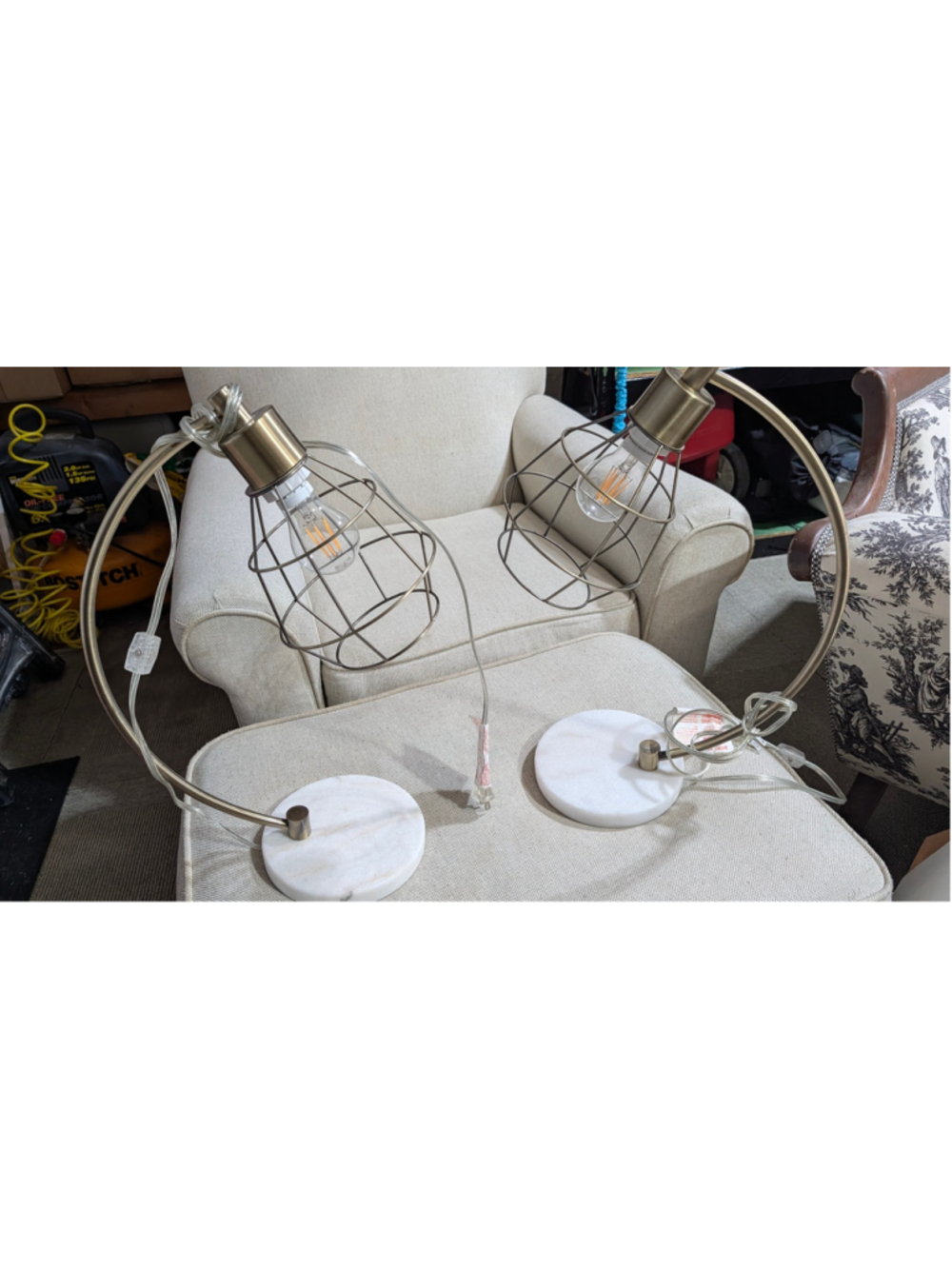 Unbranded Industrial Cage Table Lamps Set of 2 Gold and White One Size